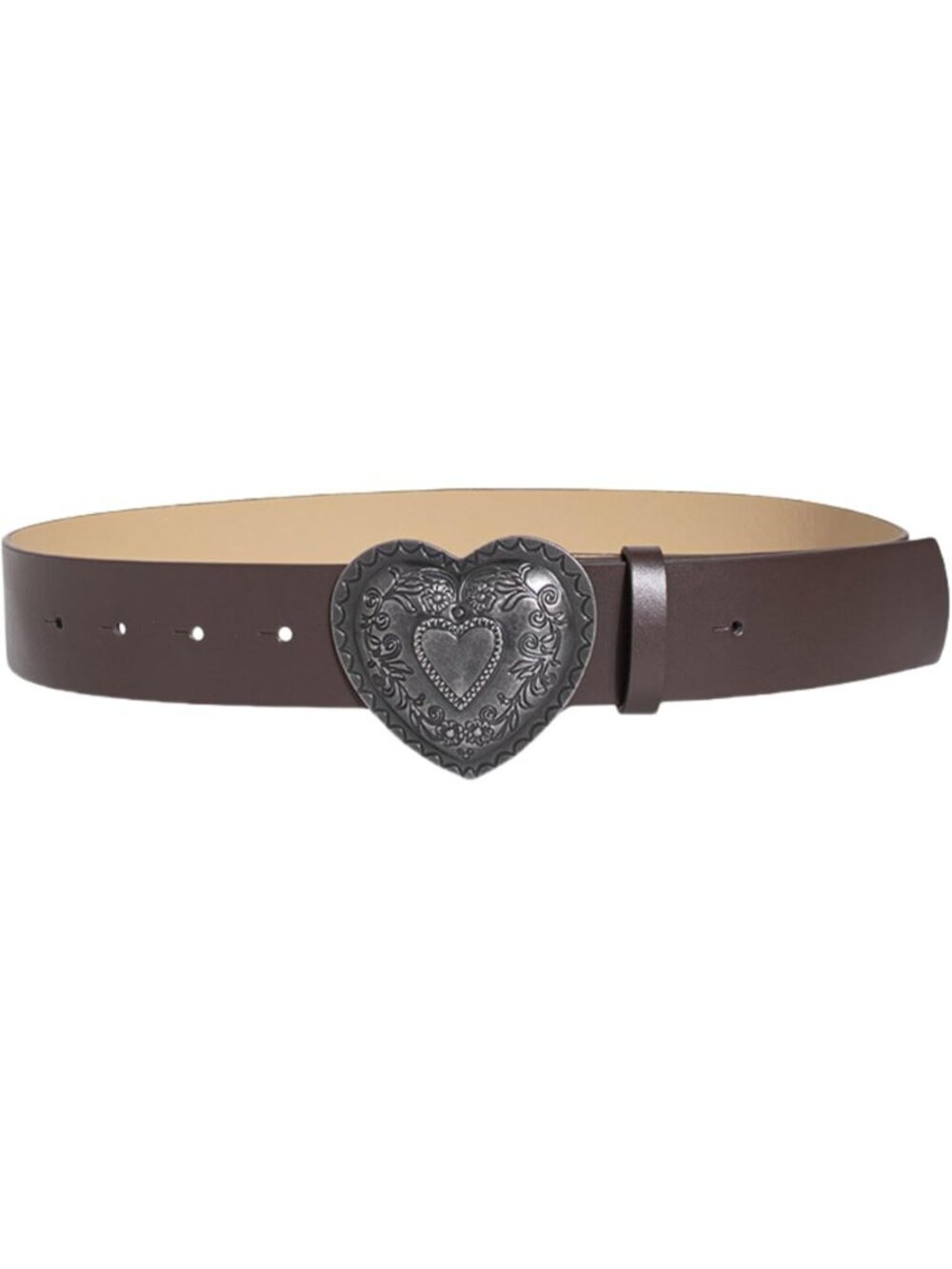 Women Coffee With Heart-shaped Buckle Soft Faux Leather Vintage Y2k Cowgirl Belt - Picture 2 of 5